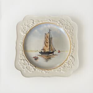 Crown Ducal Gainsborough England Sailboat Serving Plate Floral 11” Reg 749657